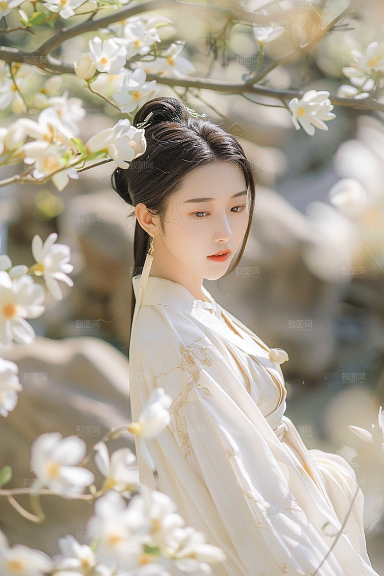 花卉汉服人物古风唯美摄影图