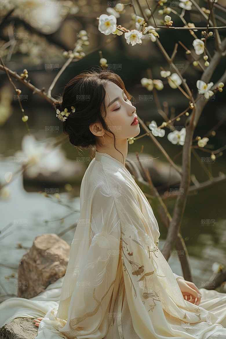 花卉汉服人物古风浪漫摄影图