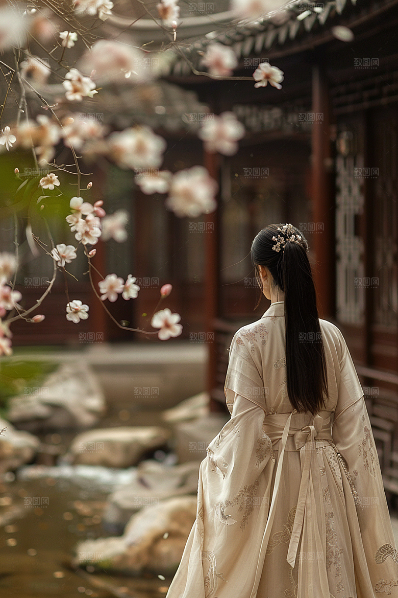 花卉汉服人物唯美高清摄影图