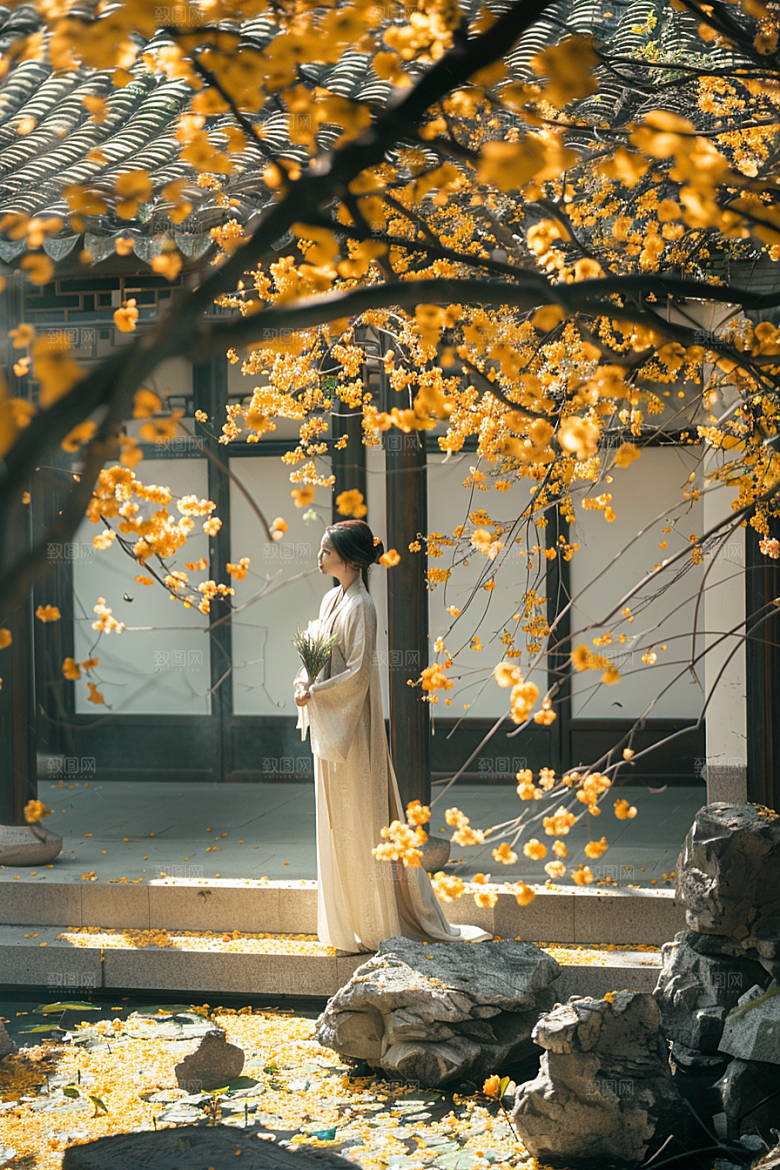 花卉汉服人物人像唯美摄影图