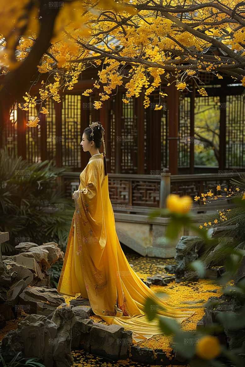 花卉汉服人物美景美女摄影图
