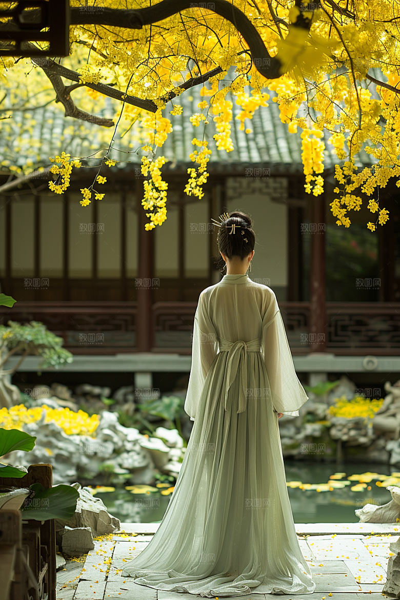 花卉汉服人物唯美高清摄影图