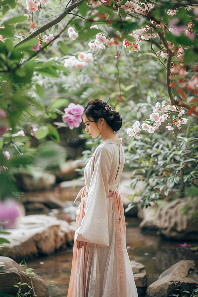 花卉汉服人物古风中国风摄影图