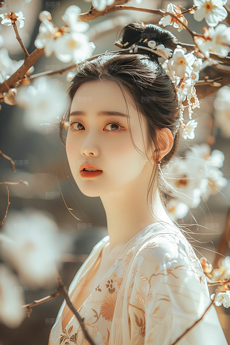 花卉汉服人物美女人像摄影图