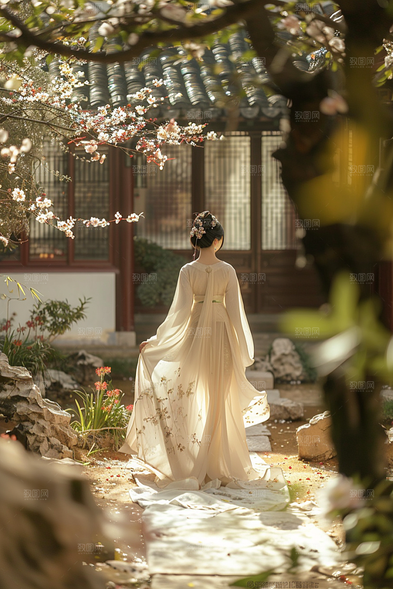 花卉汉服人物美景古风摄影图