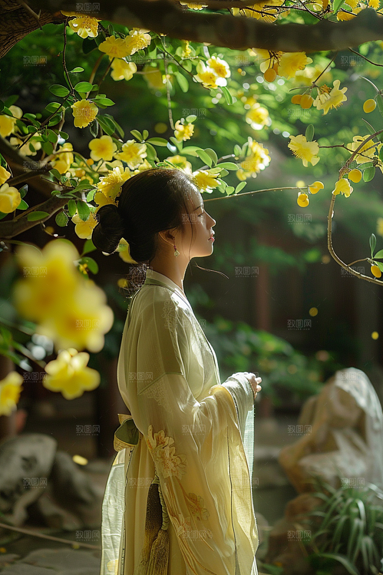 花卉汉服人物高清古风摄影图