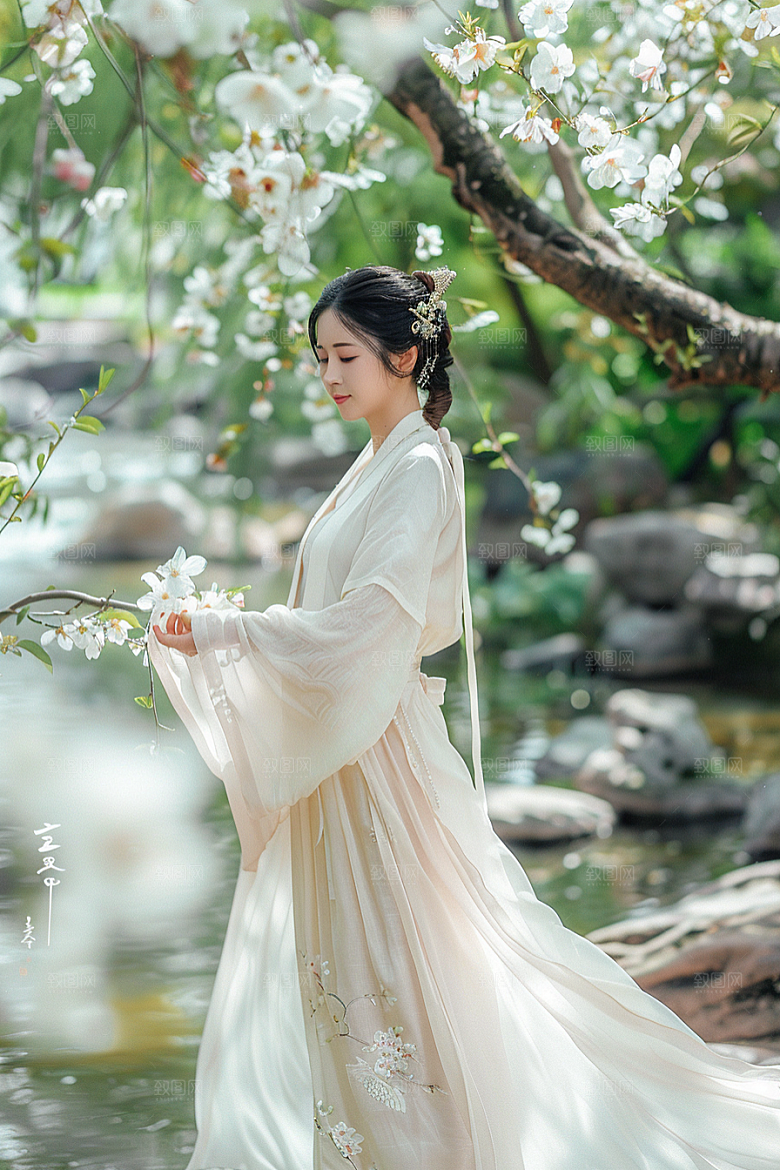 花卉汉服人物人像中国风摄影图