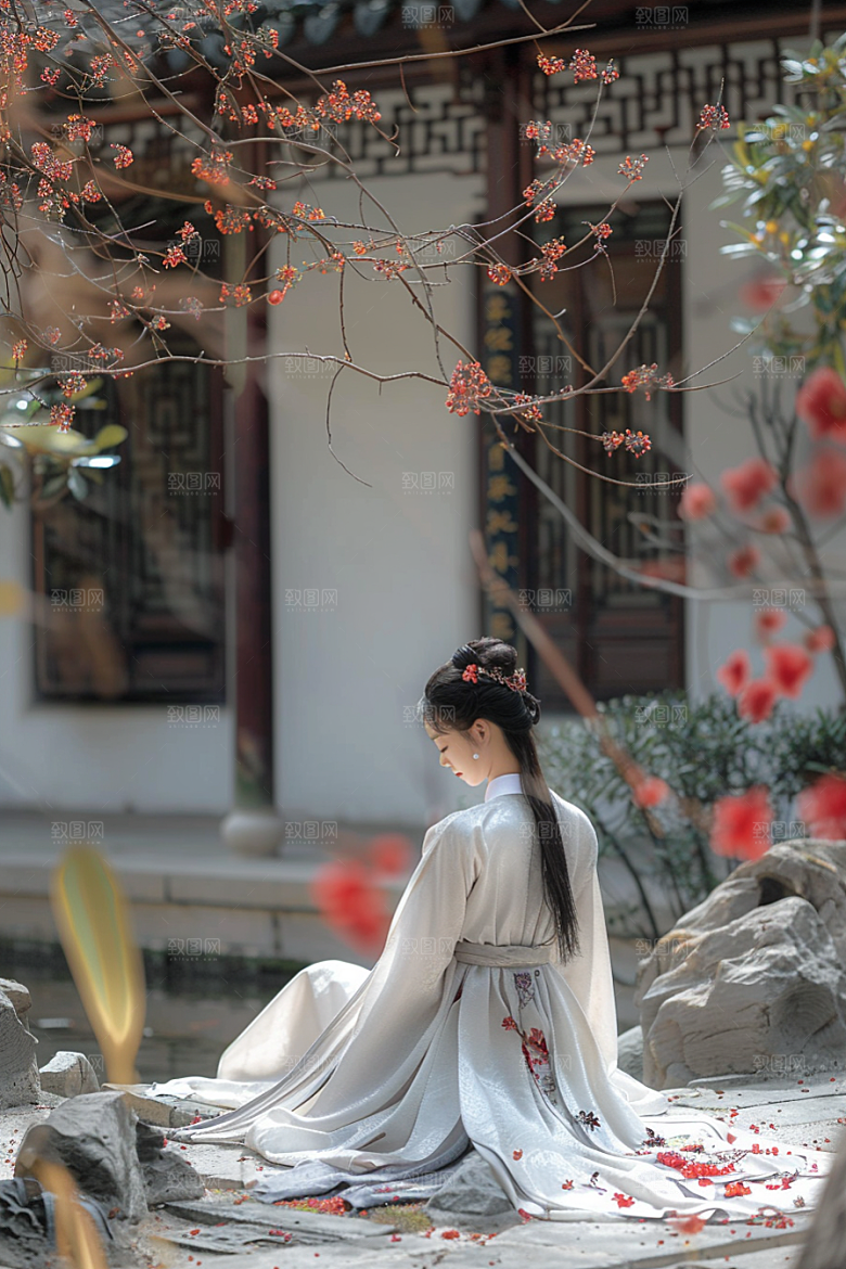 花卉汉服人物美女中国风摄影图