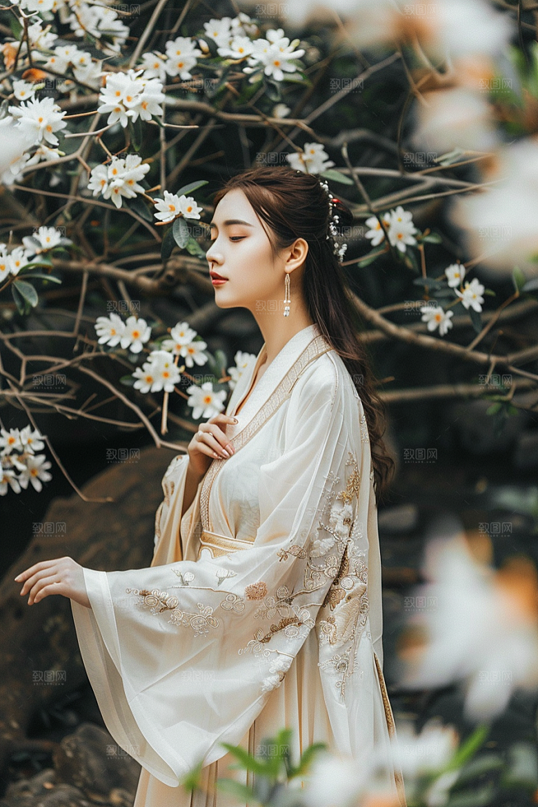 花卉汉服人物园林高清摄影图