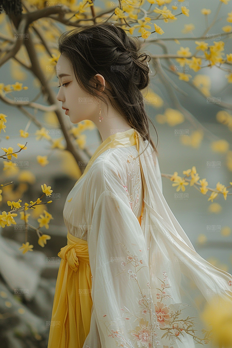 花卉汉服人物古风中式摄影图