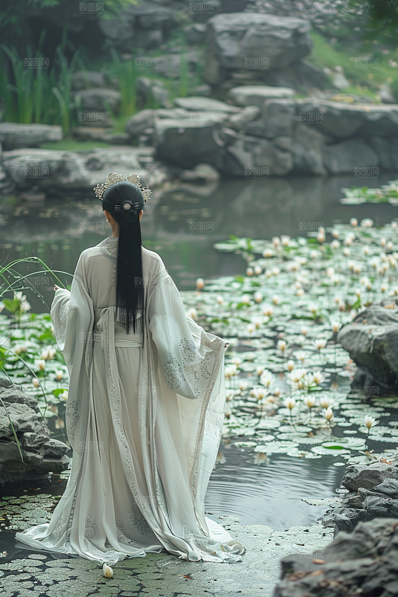 花卉汉服人物中国风中式摄影图