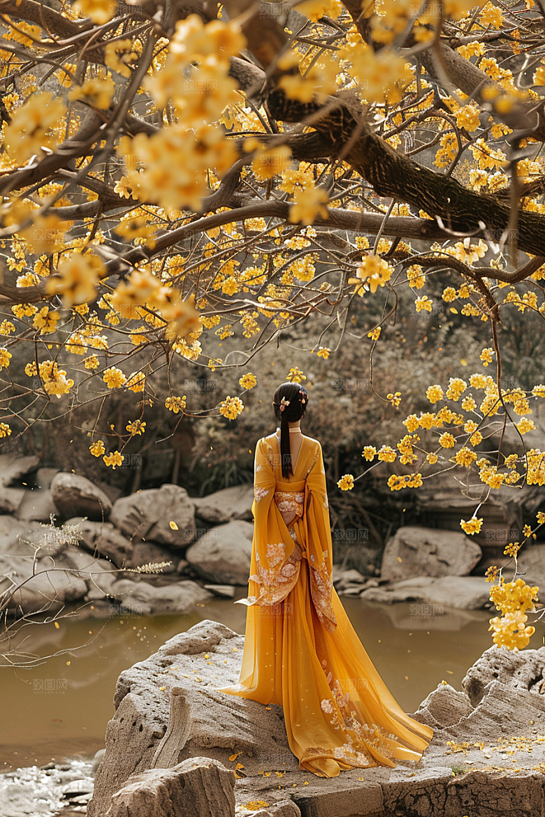 花卉汉服人物花丛古风摄影图