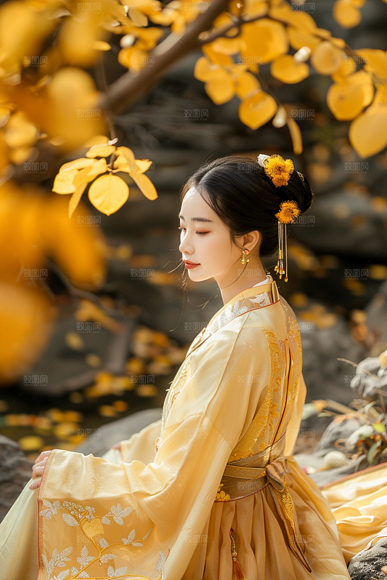 花卉汉服人物花丛美女摄影图
