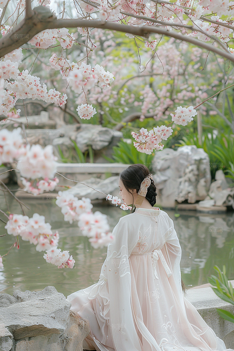 花卉汉服人物古风美女摄影图