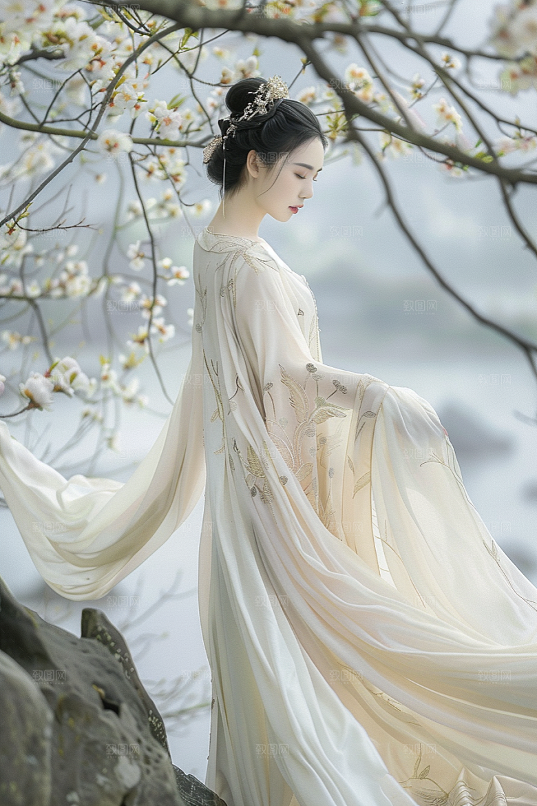 花卉汉服人物美女唯美摄影图