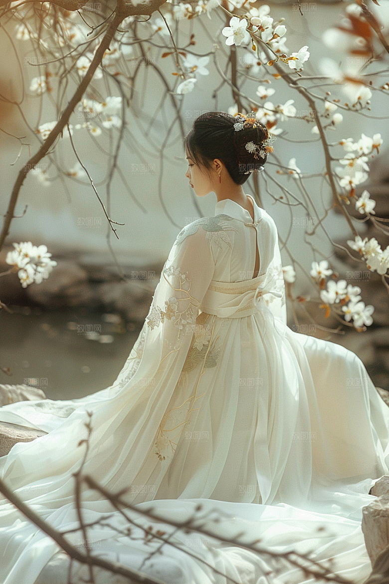 花卉汉服人物中国风人像摄影图