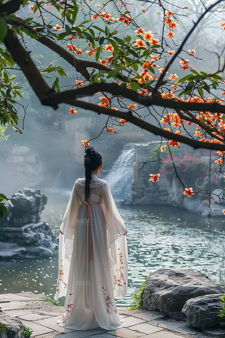 花卉汉服人物中国风浪漫摄影图