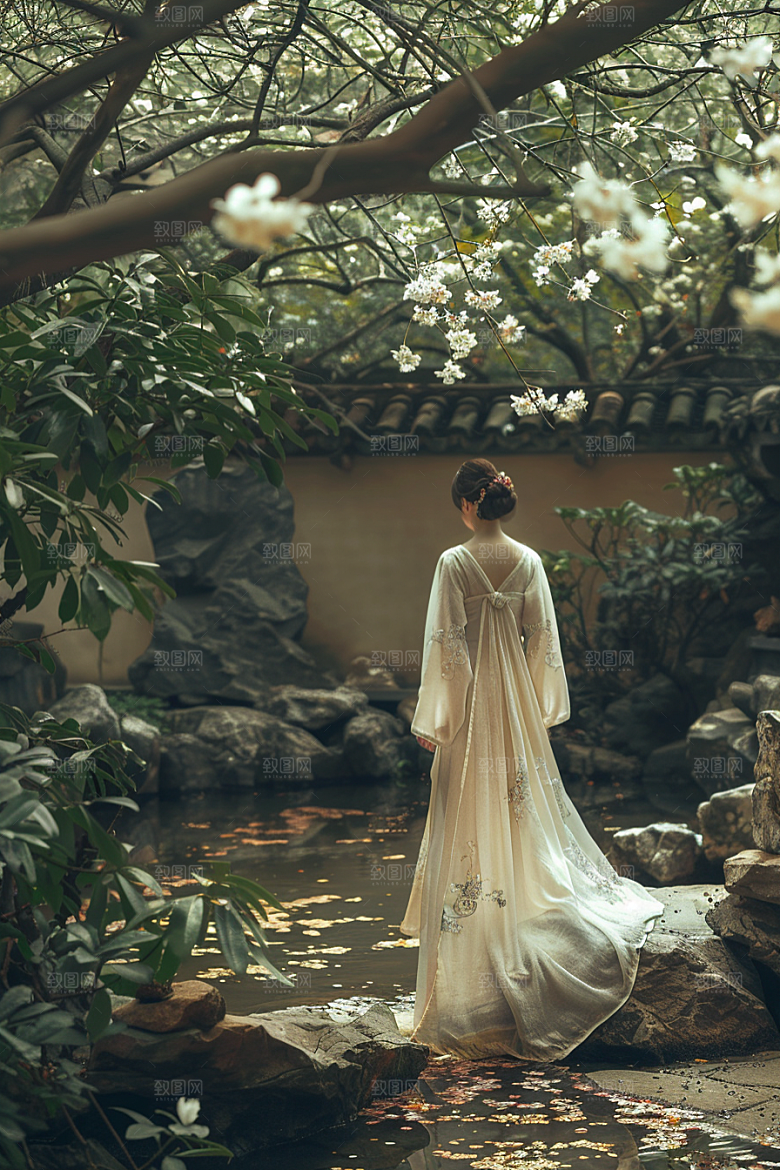 花卉汉服人物浪漫中国风摄影图