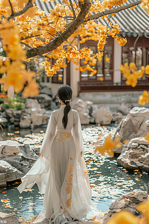 花卉汉服人物中国风唯美摄影图