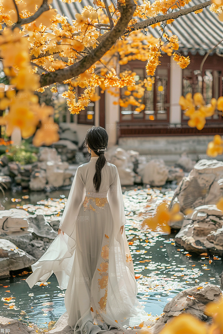 花卉汉服人物中国风唯美摄影图