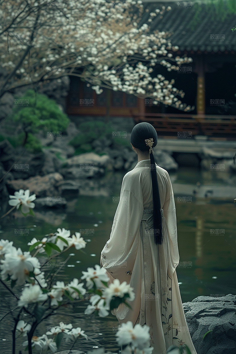 花卉汉服人物中国风写真摄影图