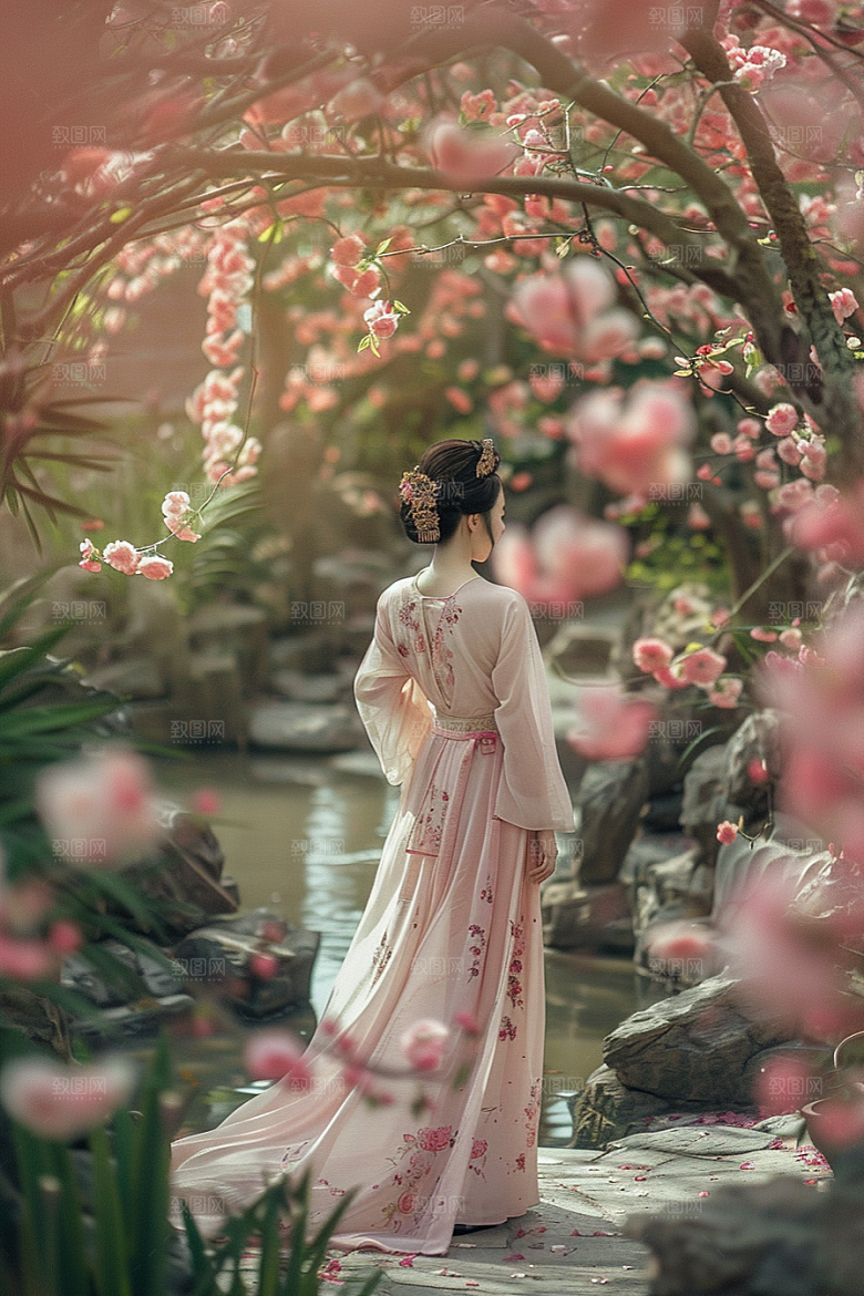 花卉汉服人物写真中式摄影图