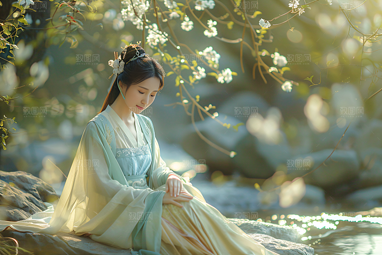花卉汉服人物美女中式摄影图