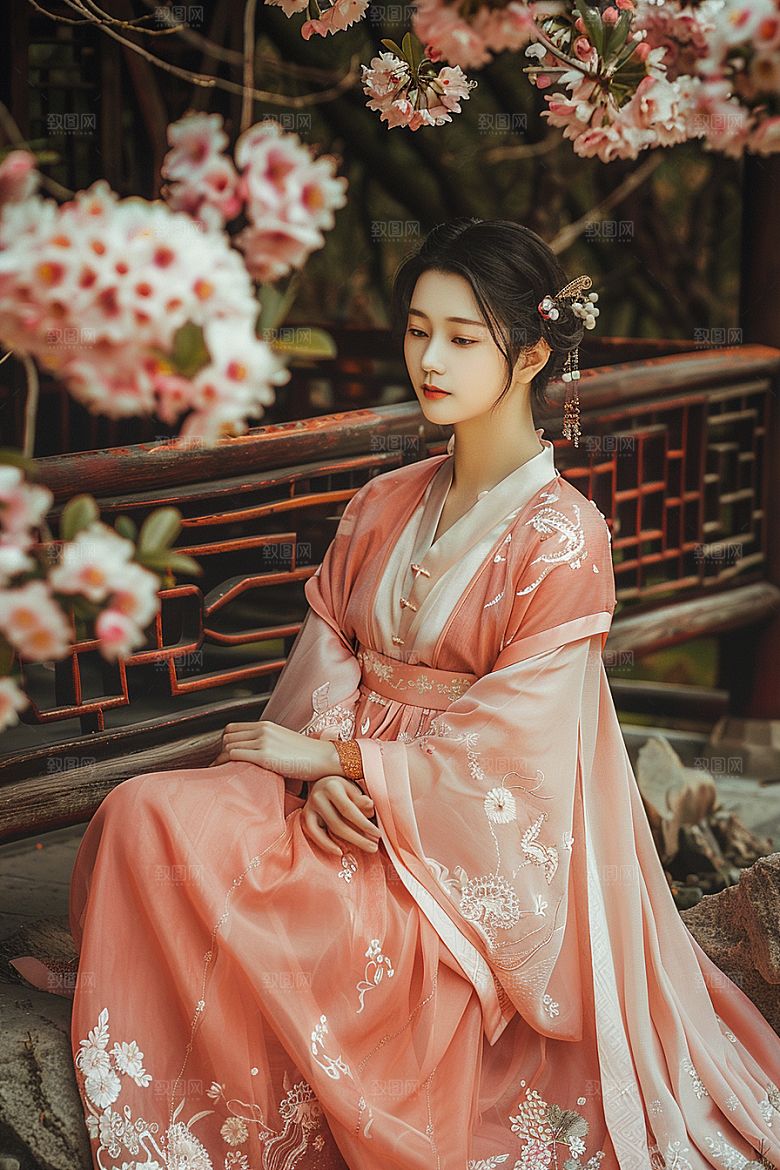 花卉汉服人物美女古风摄影图