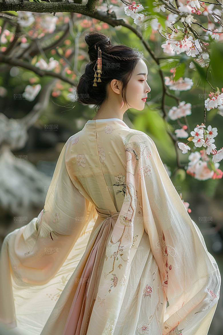 花卉汉服人物唯美美景摄影图