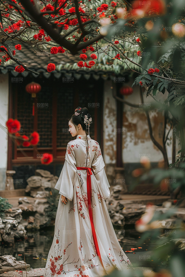 花卉汉服人物写真古风摄影图