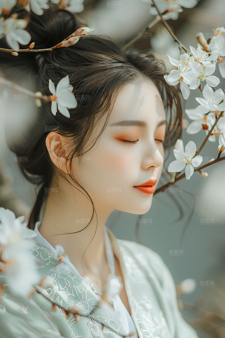 花卉汉服人物中国风浪漫摄影图