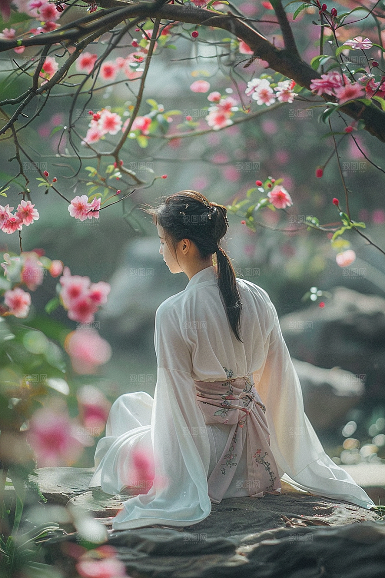 花卉汉服人物美女写真摄影图