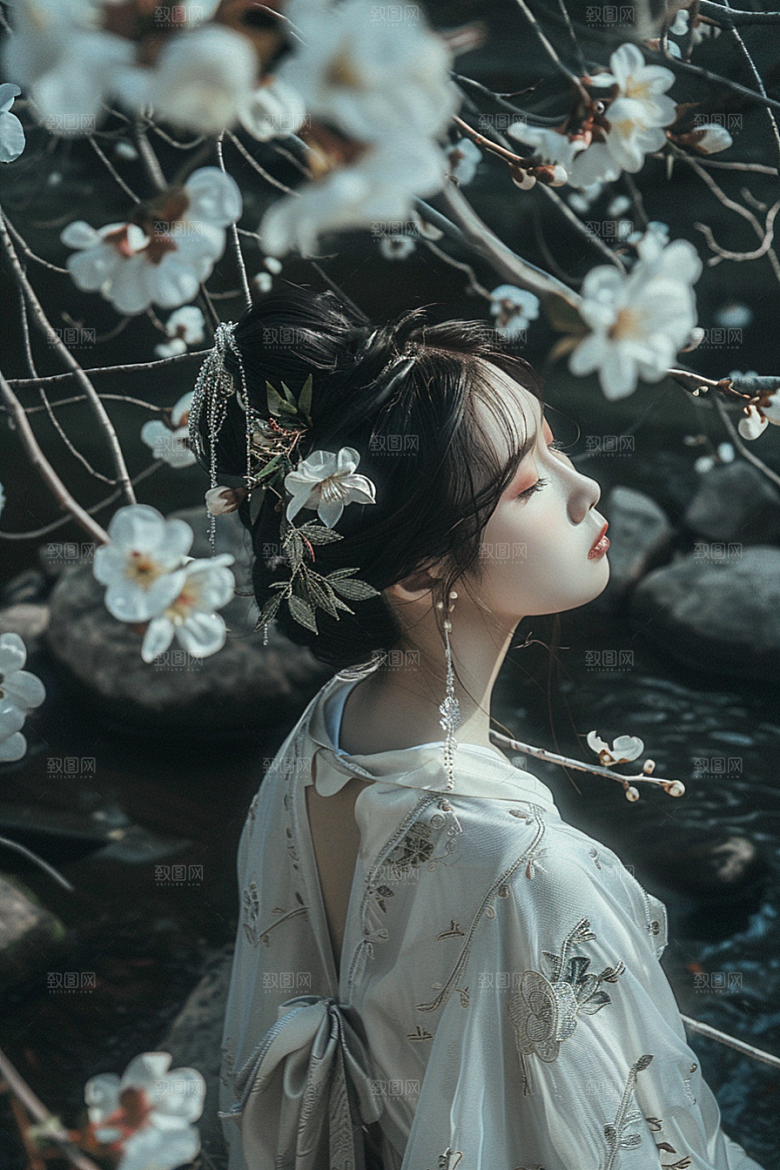 花卉汉服人物唯美高清摄影图