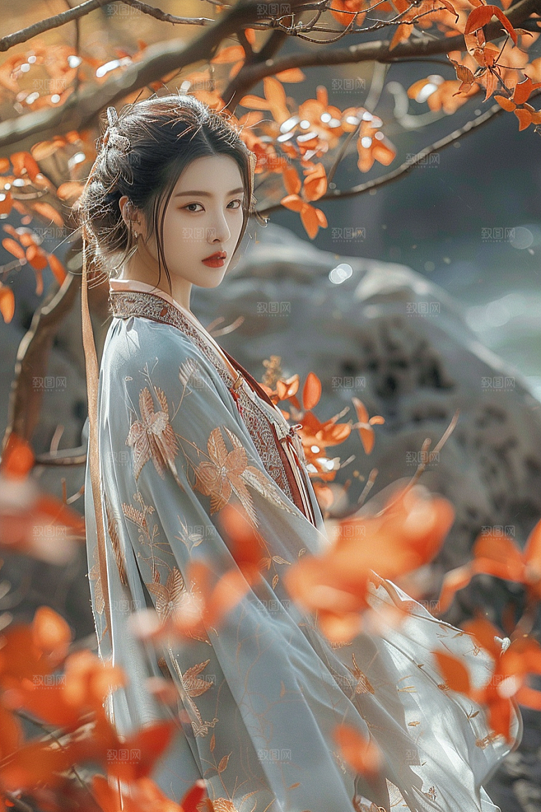 花卉汉服人物中国风写真摄影图