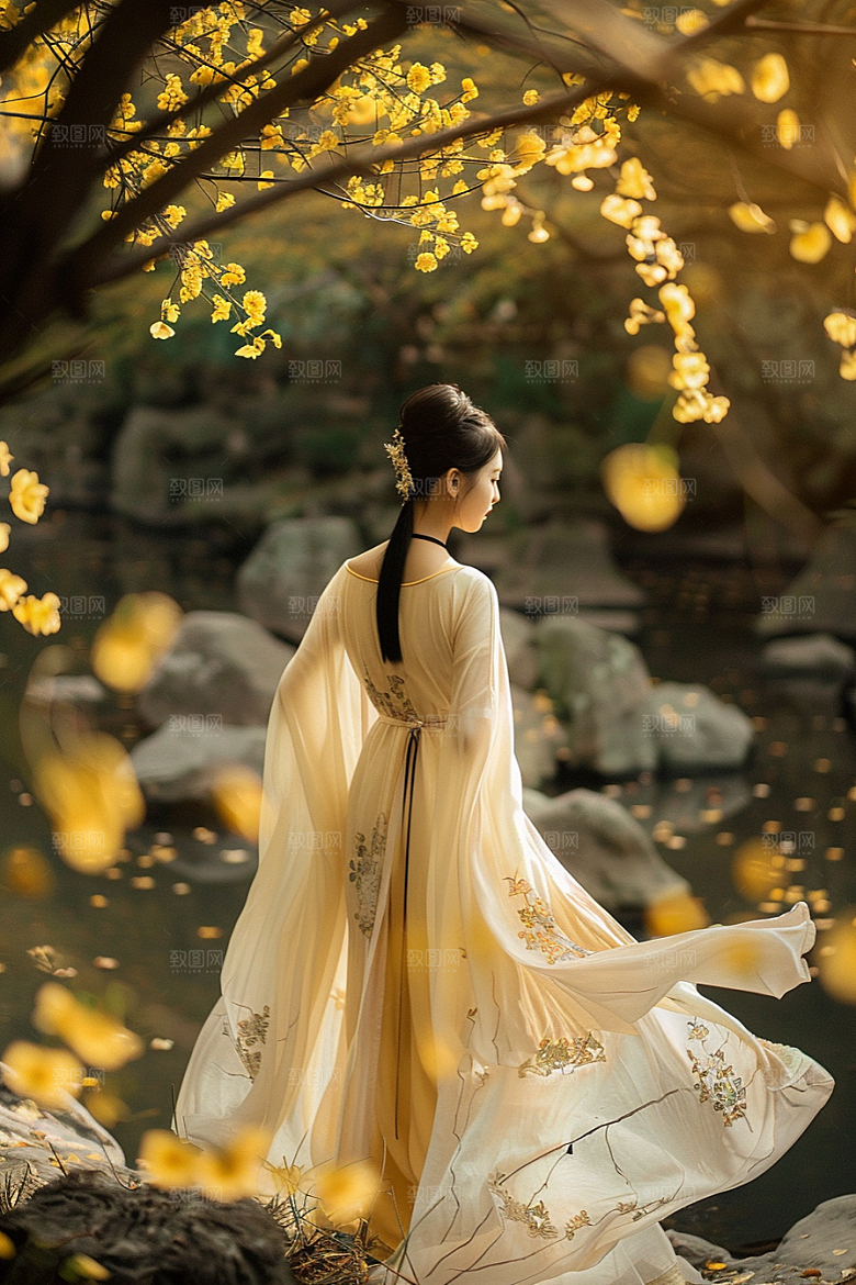 花卉汉服人物唯美美景摄影图