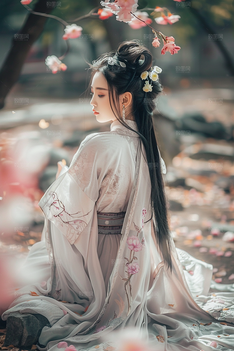 花卉汉服人物唯美人像摄影图