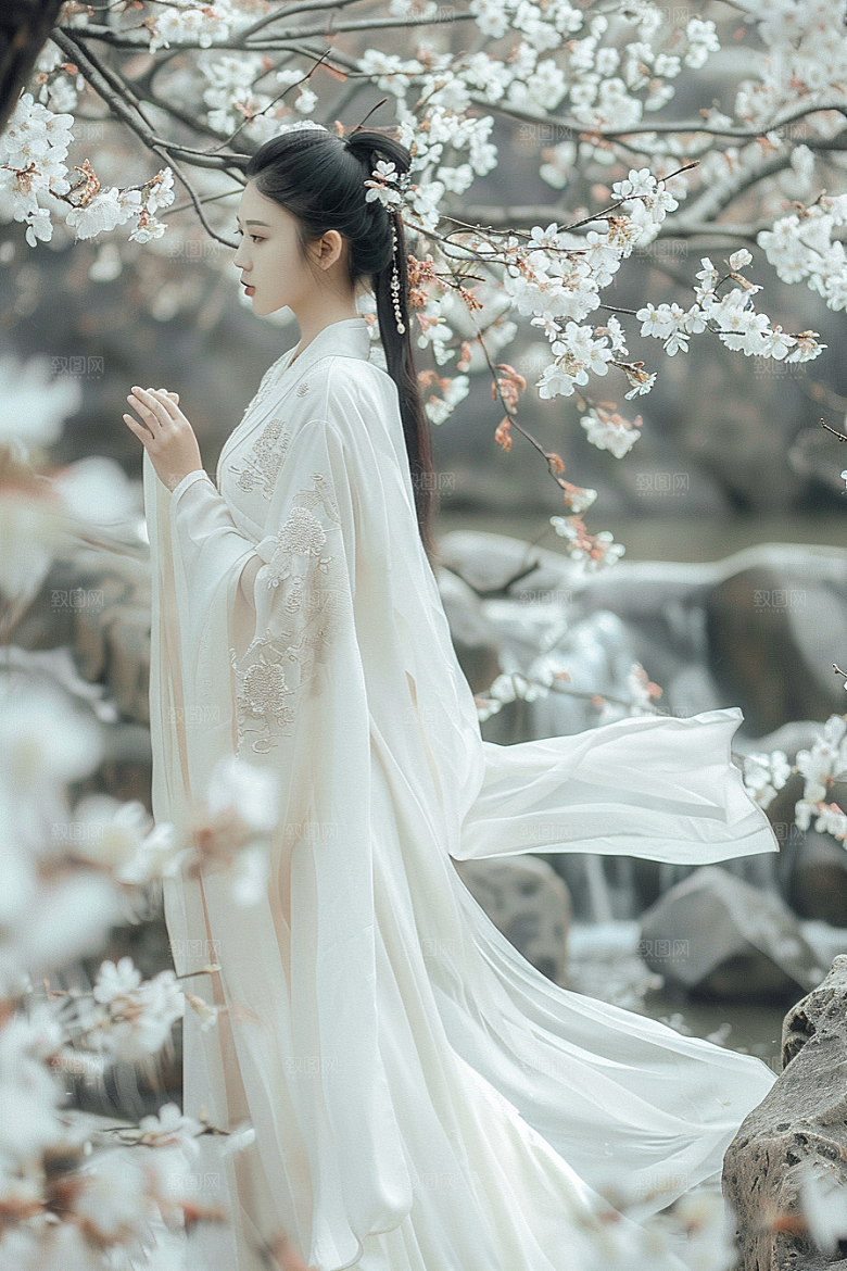 花卉汉服人物写真中式摄影图