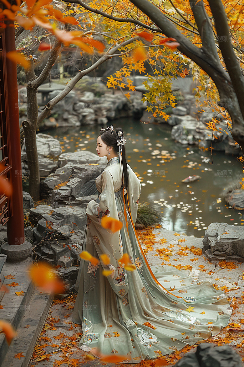 花卉汉服人物中国风古风摄影图
