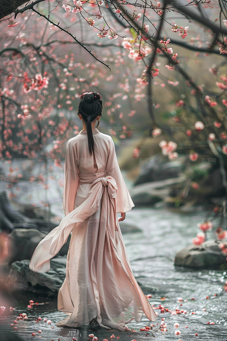 花卉汉服人物美景浪漫摄影图