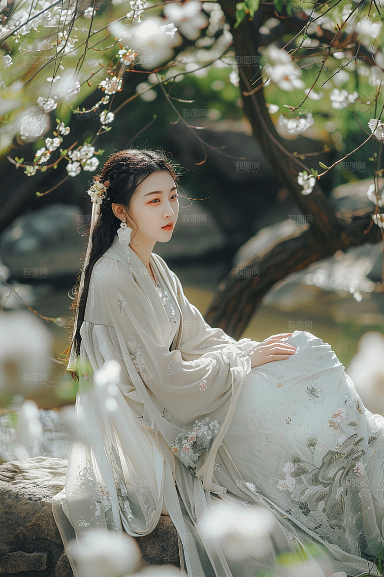 花卉汉服人物古风唯美摄影图