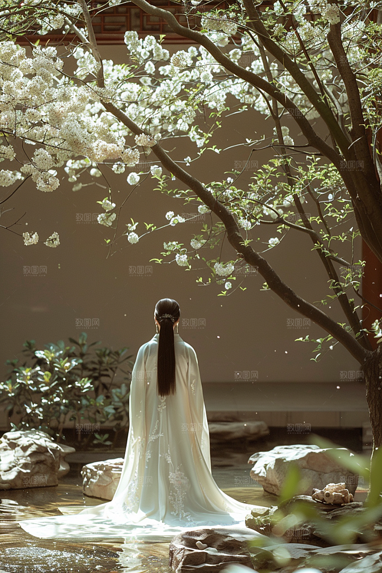 花卉汉服人物唯美中式摄影图