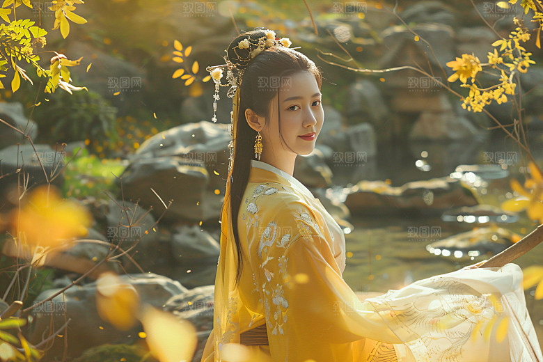 花卉汉服人物高清浪漫摄影图