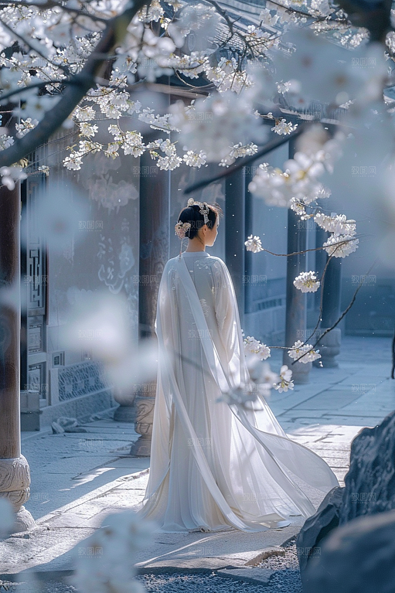 花卉汉服人物美景中国风摄影图