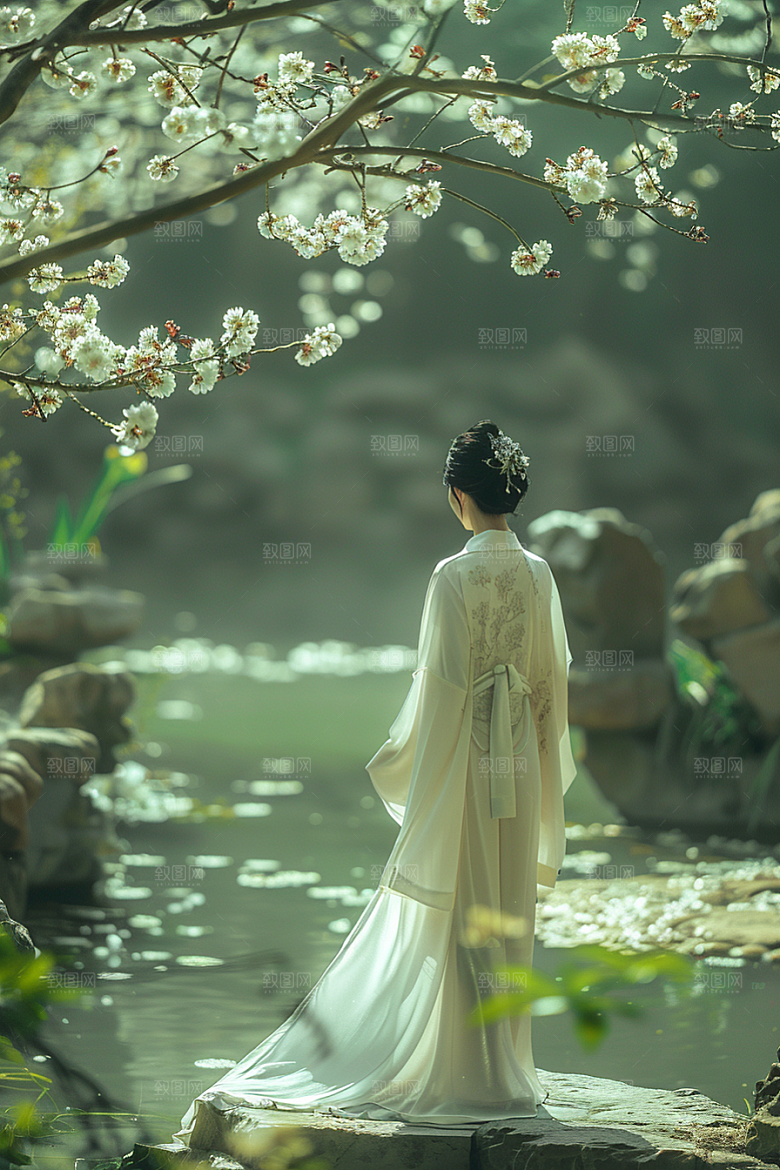 花卉汉服人物古风唯美摄影图