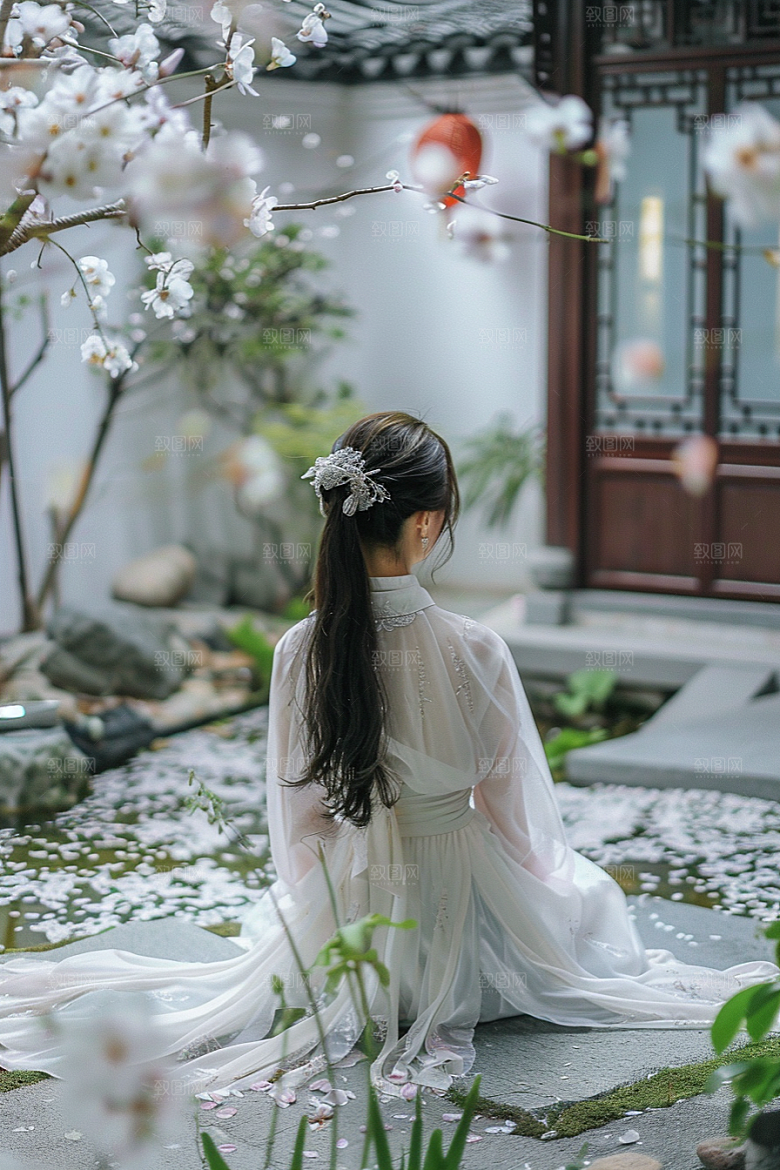 花卉汉服人物美女中式摄影图