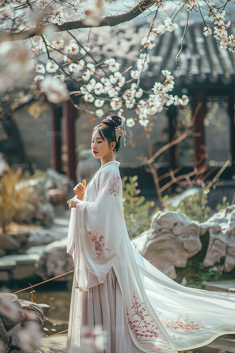 花卉汉服人物中国风写真摄影图