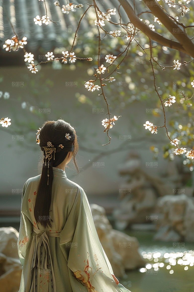 花卉汉服人物唯美中式摄影图