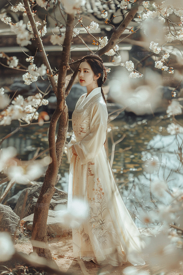 花卉汉服人物人像唯美摄影图