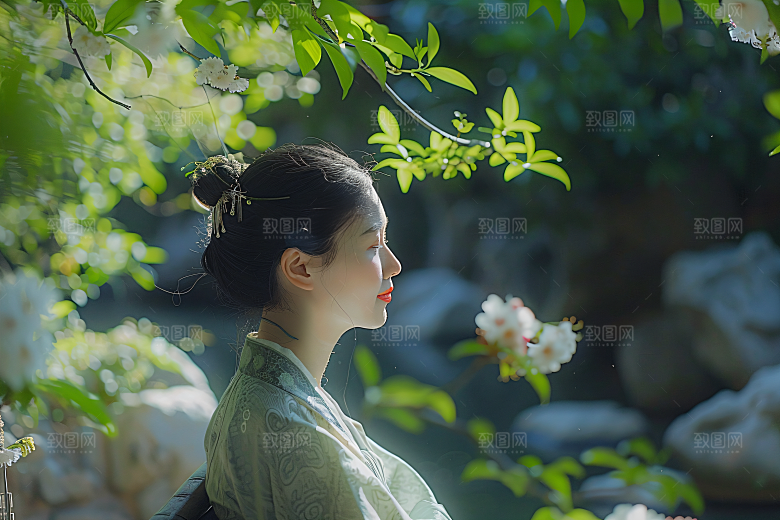 花卉汉服人物古风美女摄影图