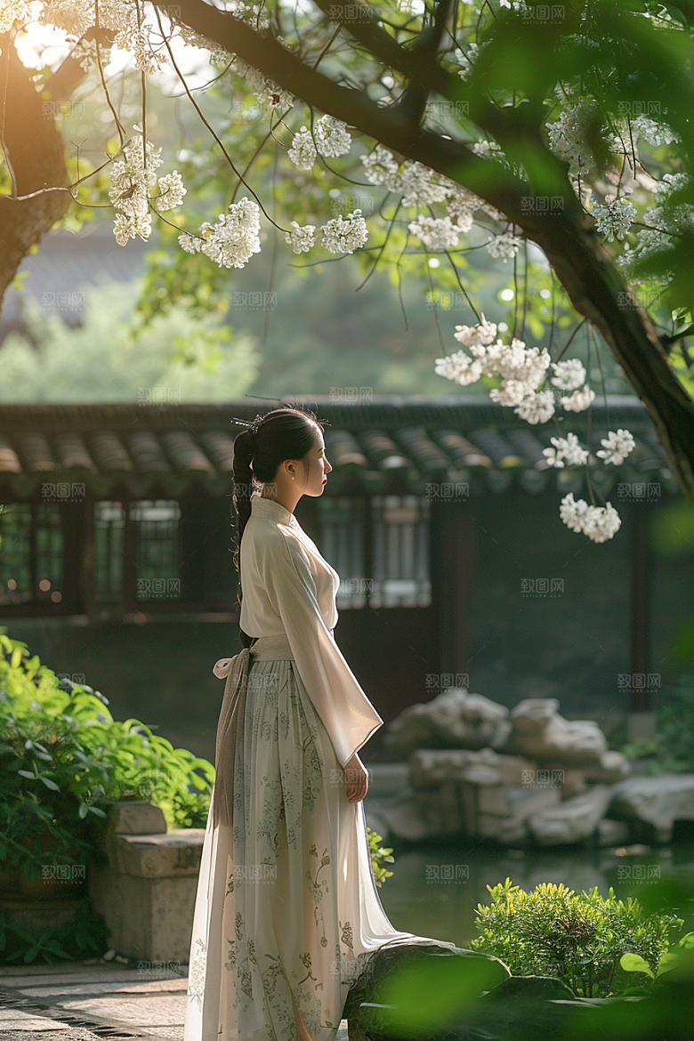 花卉汉服人物唯美写真摄影图